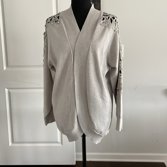 Ember Cardigan Sweater Women Size L Gray Lace Beads Embellished Open Front NWT - Picture 9 of 14